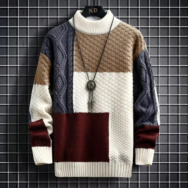 Erjean | Pullover mit Rundhalsausschnitt und Patchworkmuster
